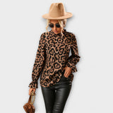 Kayla – Blusa od Leoparda sa Plisiranom Ovratnikom
