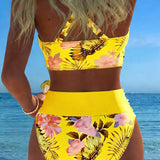Hibisco | Cvjetni Bikini s Preklopom i Visokim Donjim Dijelom