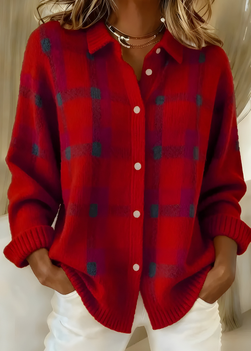 Nina - Cardigan Doux à Carreaux