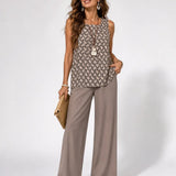 Facunda™ | Taupe Set Geometrijska Blusa i Široke Hlače