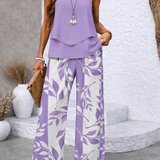 Justa™ | Set Lila Bluza i Hlače s Botaničkim Uzorkom
