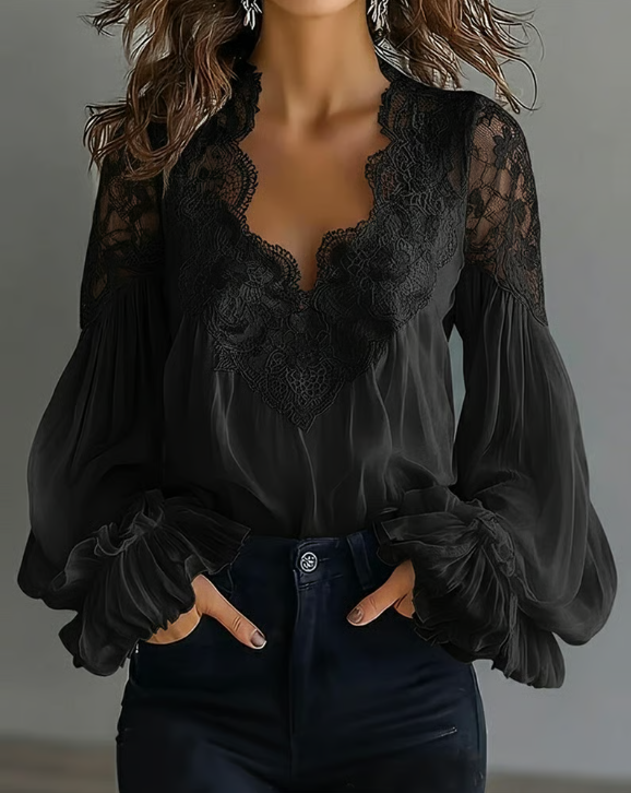 Laceva - Bluza s cvjetnom čipkom i lantern rukavima