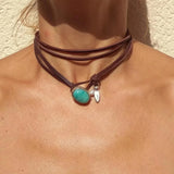 Agnese™ - Choker od kože s tirkizom