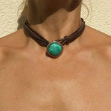 Agnese™ - Choker od kože s tirkizom