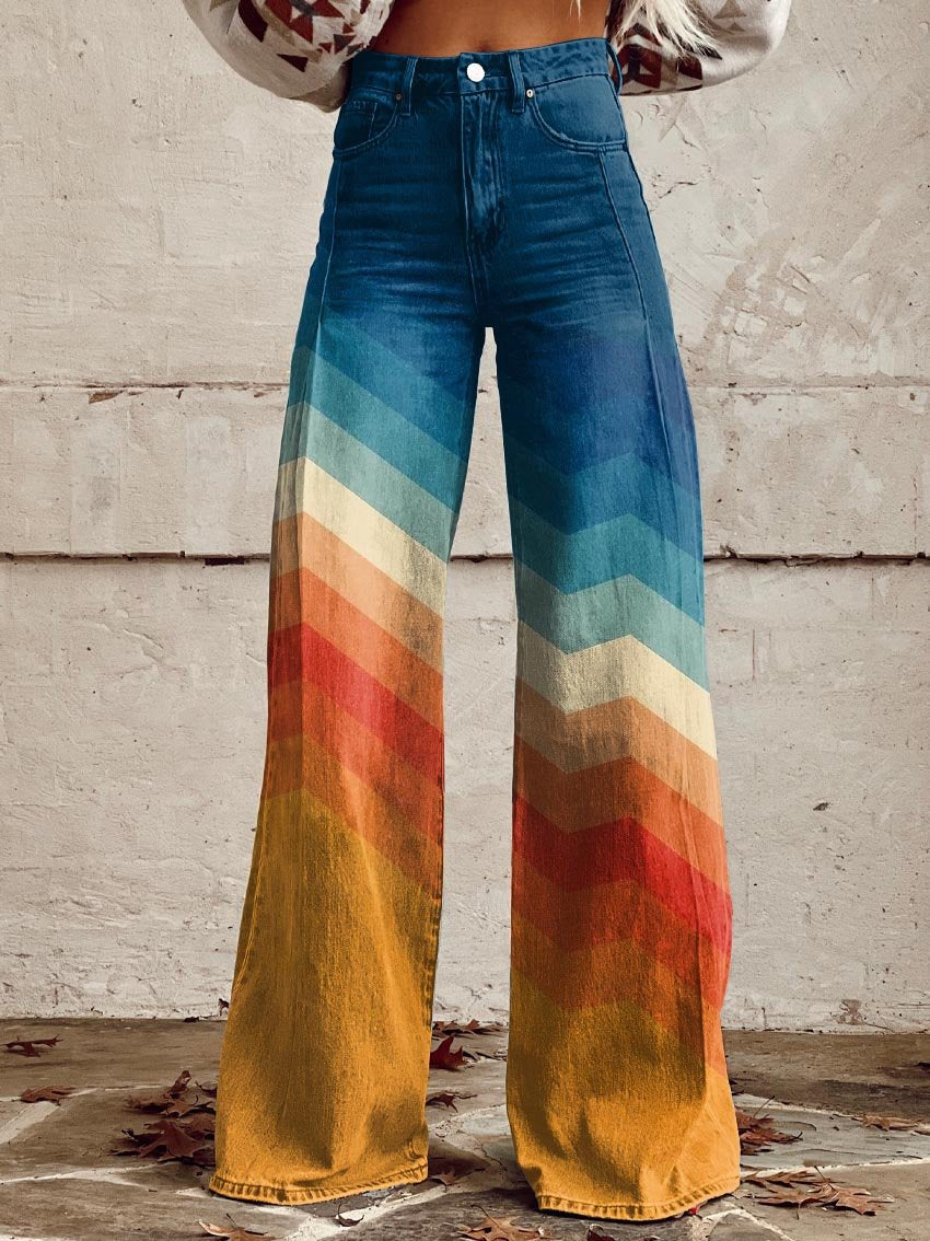 Léa - Retro Zigzag Elegantne Pantalone