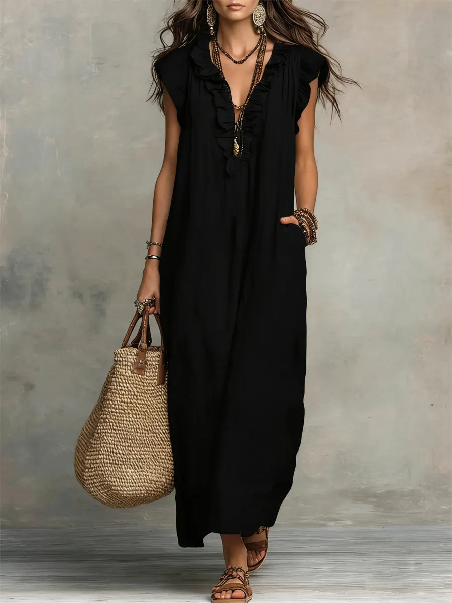 Korina - Lepršava Lanena Boho Maxi Haljina