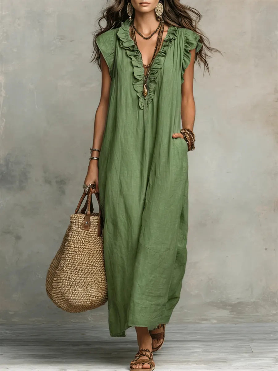 Korina - Lepršava Lanena Boho Maxi Haljina