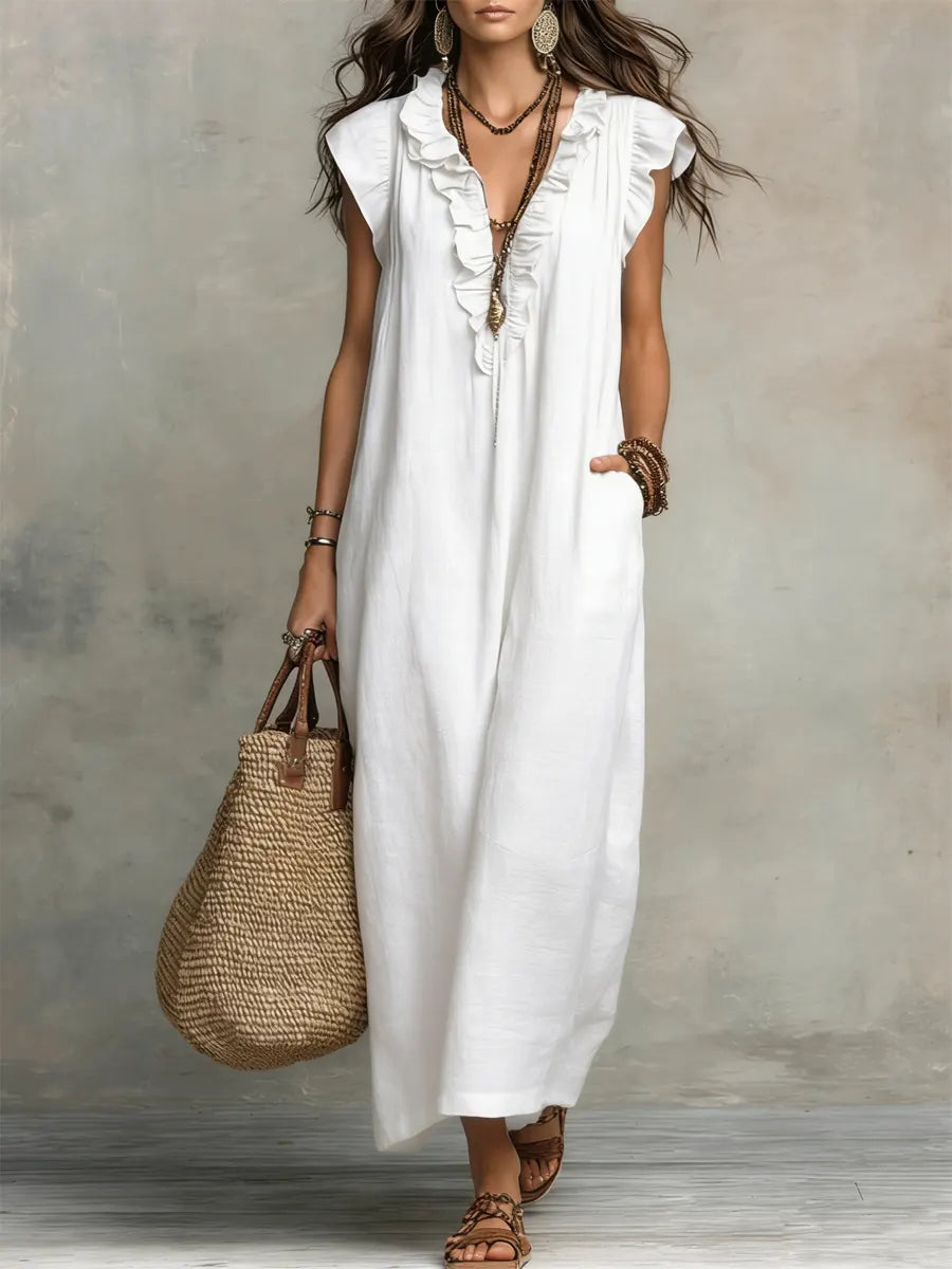 Korina - Lepršava Lanena Boho Maxi Haljina